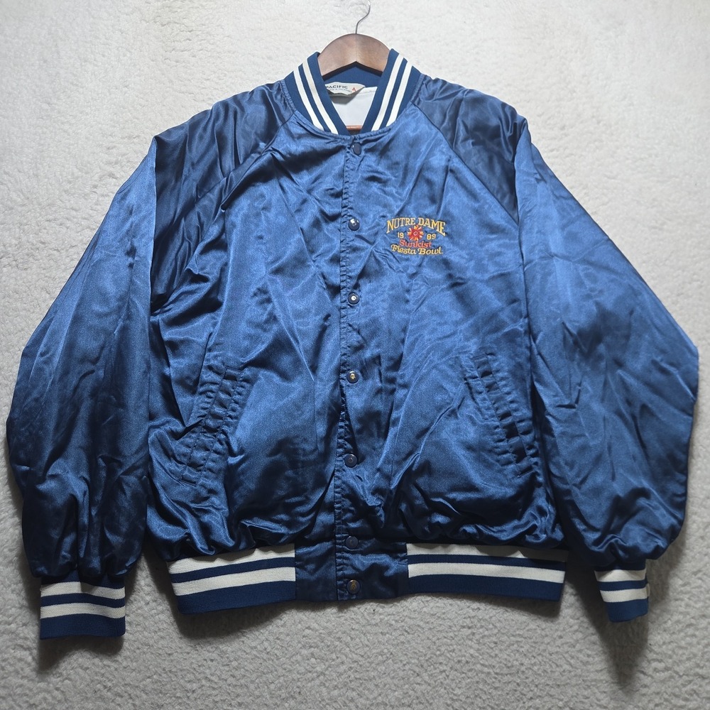 Vintage Notre Dame 1989 Fiesta Bowl Satin Bomber‎ Jacket Size XL Fighting Irish